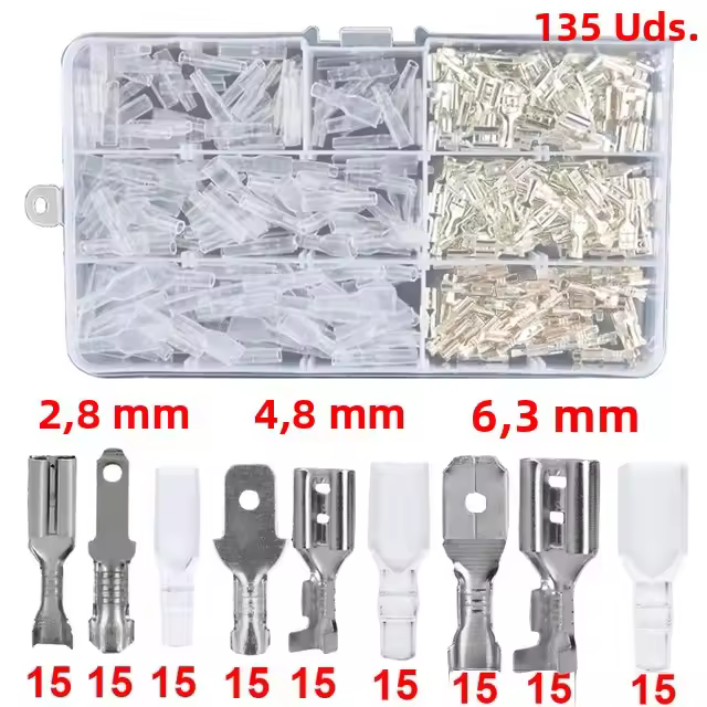 Kit De Conectores De Cable Aislados Macho Hembra 2.8/6.3mm Terminales Eléctricos De Tipo Spade Para Soldadura Y Electrónica - 1