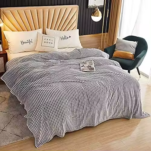 Extra Soft Blanket, Super Soft Warm Flannel Microfiber - Lightweight - Lint Free, Plaid Fleece Blanket for Couch, Bed, Travel, Travel, Adults (Grey and White, 70x100cm) - 1