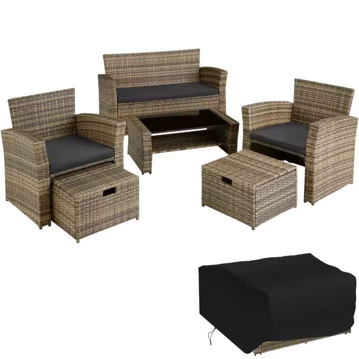 Tectake - Conjunto de ratán Módena con funda protectora incluida  Conjunto de ratán con un elegante diseño arqueado  Trenzado de gran calidad de poliratán con protección UV  Estructura estable de acero robusto - 1
