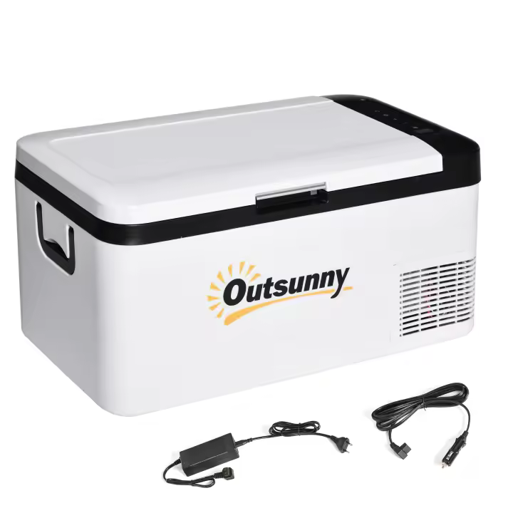 Outsunny Nevera Portátil Compresor hasta -20℃ con Luz LED y Asas Plegables Refrigerador de Coche 12/24V y 240V para Hogar Camping Viajes  Blanco - 1