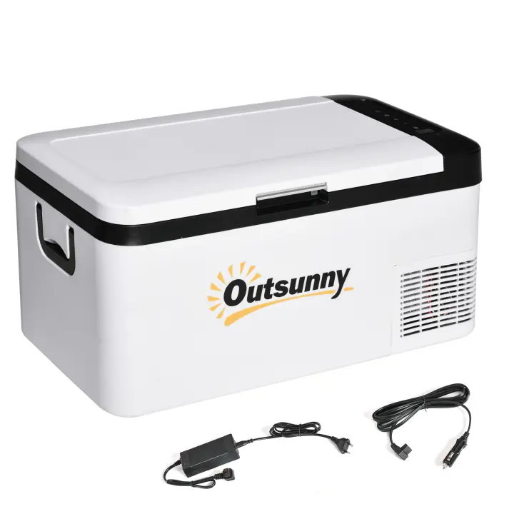 Outsunny Nevera Portátil Compresor hasta -20℃ con Luz LED y Asas Plegables Refrigerador de Coche 12/24V y 240V para Hogar Camping Viajes  Blanco - 1