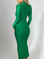 Vestido Largo Elegante Para Mujer Con Cuello Alto Y Manga Larga Efecto De Hollow out Adecuado Para Club Fiesta Noche Otoño Invierno Slim Fit Polyester - details 1