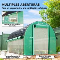 Outsunny Invernadero de Exterior 4,5x2x2 m Invernadero de Túnel con Paredes Laterales Enrollables Cubierta Extra 8 Ventanas de Malla y 2 Puertas Enrollables Invernadero para Jardín Patio Verde - details 1