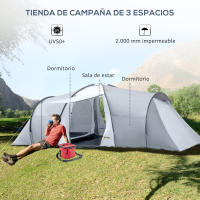 Outsunny Tienda de Campaña Familiar para 4-6 Personas Tienda de Camping Plegable con 2 Ventanas y Bolsa de Transporte Impermeable Anti-UV para Senderismo 590x245x193 cm Gris - details 3