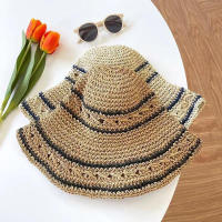 Sombrero De Paja Vintage Con Alas Anchas Para Mujer Sombrero De Sol Plegable Protección UV Para Playa Y Viajes Exterior Primavera Verano - details 1