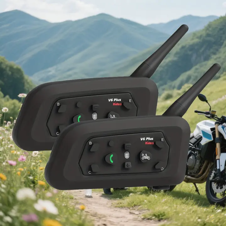 Auriculares para Casco de Moto - Serie V6plus, IPX Impermeable, 1500m de Alcance, Función de Música y Llamada, Estéreo Claro - 1