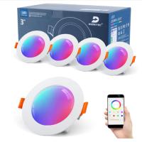 Foco LED Techo Empotrable‎ DUSKTEC  Alexa RGB y Blanco Neutro, 92mm, Inteligente Foco LED Interior Techo Bluetooth 230V, Cambia el Color, Luz 7W 2700K 660LM, Control de APP, Ojos de Buey de LED ( 4 Unidades ) - details 1