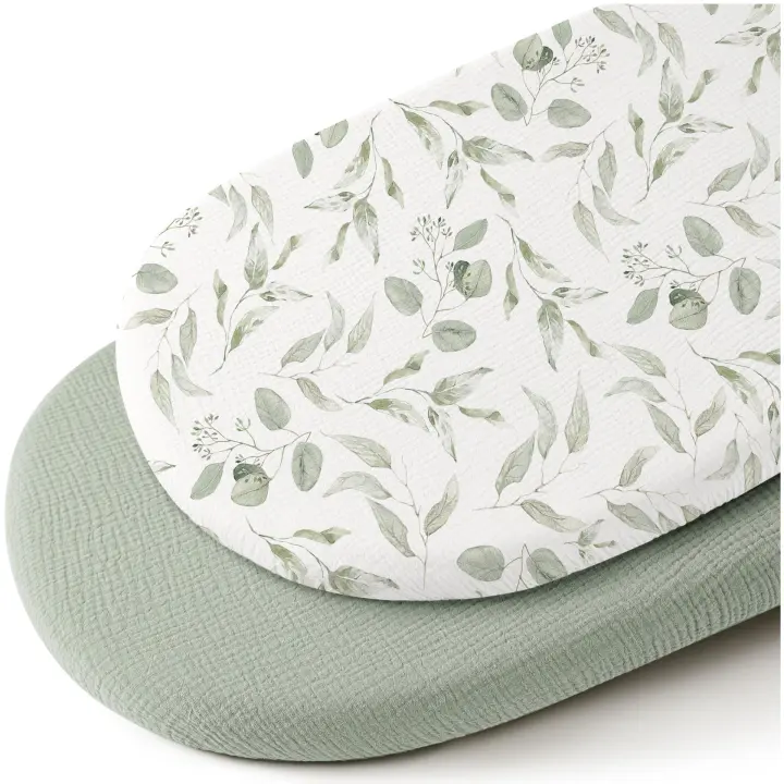 Sábana de gasa de algodón para bebé, color liso, tela arrugada, juego de cama para bebé, funda completa, dos piezas, sábana de gasa de doble capa - 1