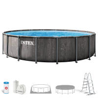INTEX - Piscina desmontable redonda, Greywood Prism Frame Premium, lona triple capa, estructura metálica anticorrosión, depuradora de cartucho, escalera desmontable, tapiz protector, cobertor, tecnología Hydro Aeration, piscinas redonda desmontable - details 1