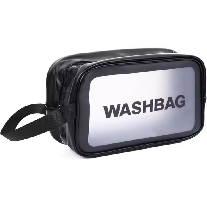 Travel Toiletry Bag,Clear Makeup Bag,Cosmetics Bag,Transparent Skin Care Bag,Waterproof & Draining Make up Bags,PVC Toiletry Organizer Thickened Wash Bag for Women Men (Small-Black) - 1
