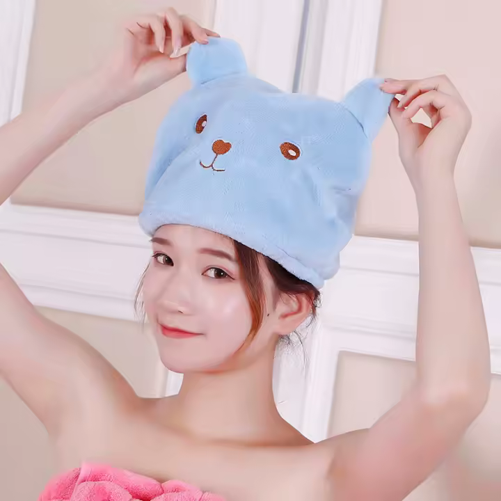 Gorro De Secado De Pelo Oso Lindo Para Mujeres Material De Secado Rápido Turban De Baño Poliéster/Celulosa Técnica Combinada Origen Zhejiang China - 1
