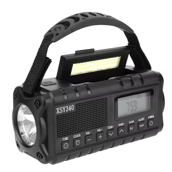 Tienda BIT Radio De Emergencia Portátil Con Solar Y Manivela De Manivela 10000mAh Con LED Y Cargador USB Luz De Mano Recargable Para Clima NOAA AM FM - 1
