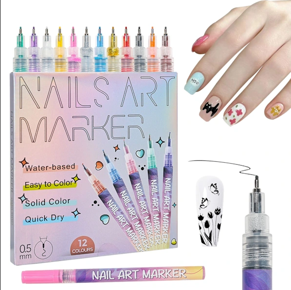 Juego de 12 rotuladores para decoración de uñas, punta fina de 0,5 mm, para dibujar grafitis con precisión.