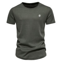 Nueva camiseta casual bordada de primavera para hombre, cuello redondo, color sólido, camisa básica deportiva, top para hombre - details 4