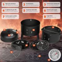 Barbacoa de Carbón Vegetal, Ahumador Barbacoa con 2 Puertas Laterales de Ventilación, Orificio Regulable, Termómetro, Cuenco para Agua, Parilla Cromada, Asador de Carne - details 2