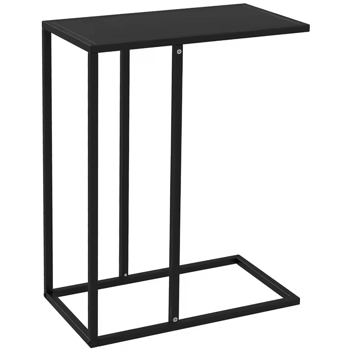 HOMCOM Mesa Auxiliar Mesa de Centro en Forma de C, Mesa para Sofá, Mesa para Portátil, Mesa de Salón con Estructura de Acero, Mesita de Noche para Oficina, Dormitorio, Negro, 46 x 26 x 60 cm - 1