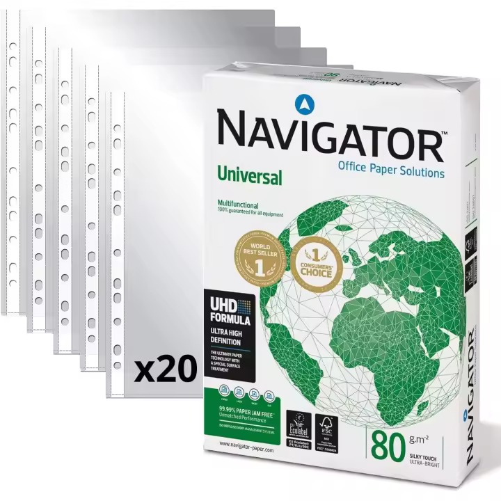 Ofituria Folios Navigator Universal A4 +  Fundas Multitaladro Plástico - 1