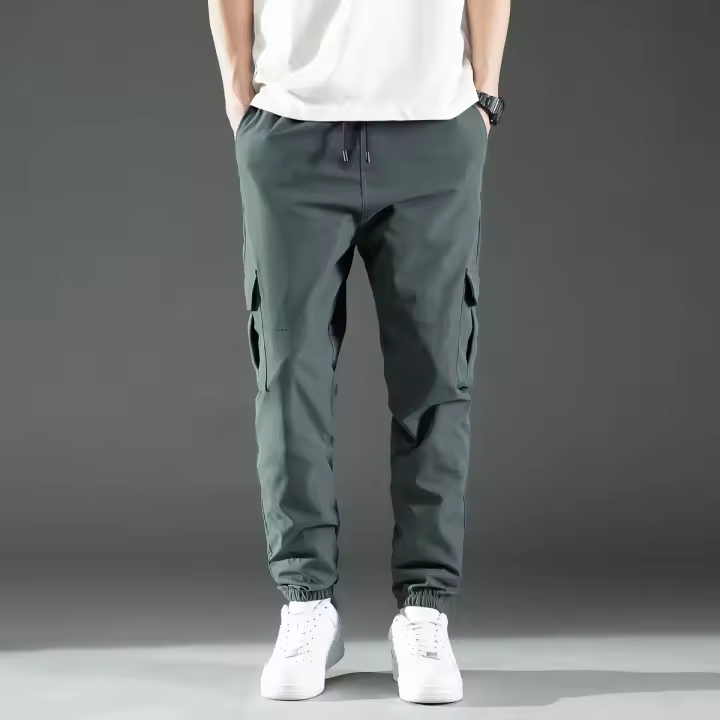 Pantalones De Cargo Para Hombre Con Diseño De Cintura Media Y Cuerda Estilizada Trousers Poliéster Térmicos Para Citas Con Bolsillos - 1