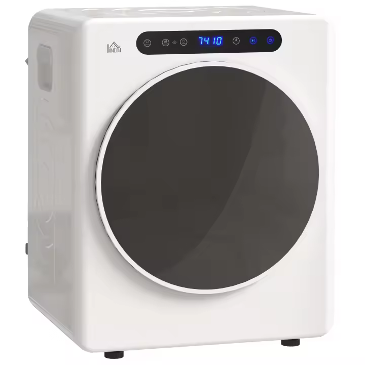 HOMCOM Secadora de Evacuación 4 KG Secadora de Ropa 1000W Función Antiarrugas Función Esterilizar Temporizador Pantalla LED Táctil Tambor Inox Blanco - 1