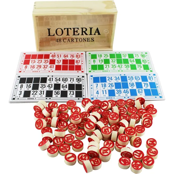 Juegos de Bingo Lotería 48 Cartones y 90 fichas de 2 Caras y Caja Almacenamiento de Madera. - 1