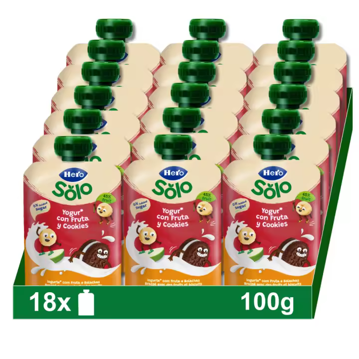 Bolsita Hero Yogur griego con frutas y cookies, 18x100g - 1