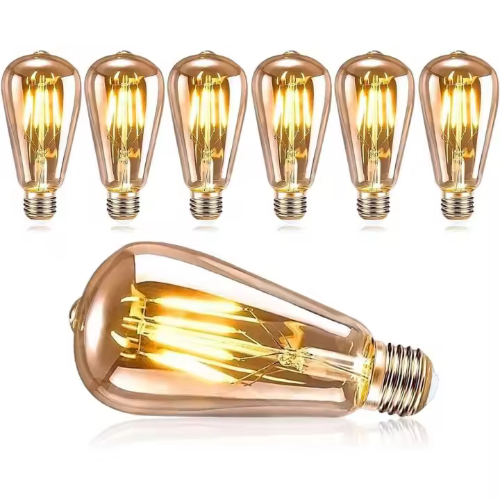 PORCHEDDU Vintage Edison Bombilla, Edison E27 LED Bombilla, Lámpara Decorativa Retro ST64, 4 W, Vintage Bombilla Bombillas LED Antiguas Nostálgicas, Luz Blanca Cálida, Ideal Para El Hogar, Bares, Caceterias, restaurantes, 6 piezas - 1