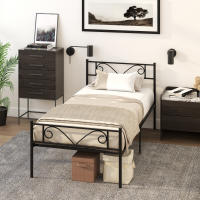 HOMCOM Marco de Cama Individual de Metal 31 cm para Colchón 90x190 cm con Cabecera Forma de Mariposa Estructura de Cama con Espacio Bajo de Almacenamiento 95x196x100 cm Negro - details 1