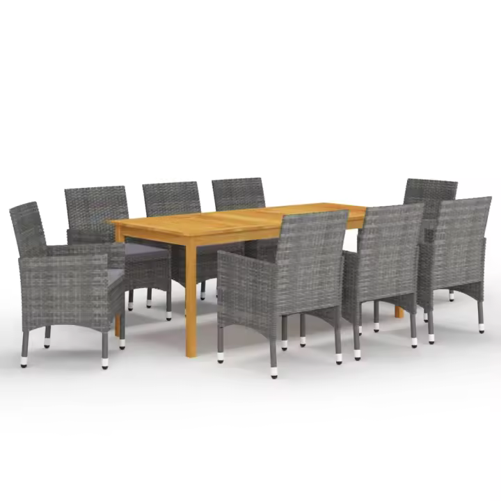 vidaXL Juego de comedor de jardín 9 piezas gris - 1