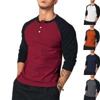 Camiseta Casual Para Hombre Cuello Redondo Manga Larga Color-Block Estilo Europeo Y Americano Camiseta Básica De Verano - details 9