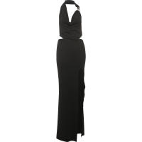 Vestido Elegante De Mujer Sin Cintura Con Collar Swing Y Abertura Alta En Espalda Con Hebilla De Metal Estrella De Cinco Puntos Vestidos De Baile - details 1