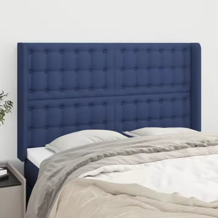 vidaXL Cabecero con orejas de tela azul 147x16x118/128 cm - 1