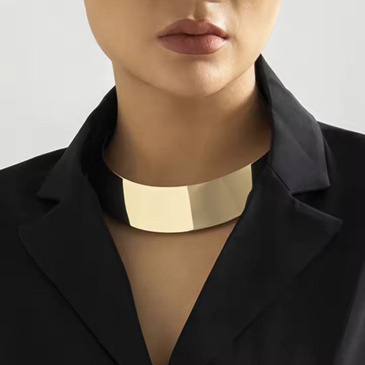 Collar Gargantúa De Metal Exagerado Para Mujer Cadena Ancha Y Suave En Color Oro Estilo Punk Bijoux Steampunk Joyería De Moda Para Fiesta - 1