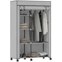 HOMCOM Armario de Tela con Ruedas, Armario Portátil, con Barra para Colgar, 6 Estantes, Marco de Acero, para Dormitorio, Vestidor, 103x43x162,5 cm - details 0