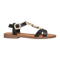 Sandalia Mujer Plana de Piel con Adornos Dorados - Marila Bani (Negro) Eleva tus looks de verano con la combinación perfecta de artesanía y diseño contemporáneo. Esta sandalia de la marca Marila destaca por su elegancia atemporal y un confort excepcional, - details 2