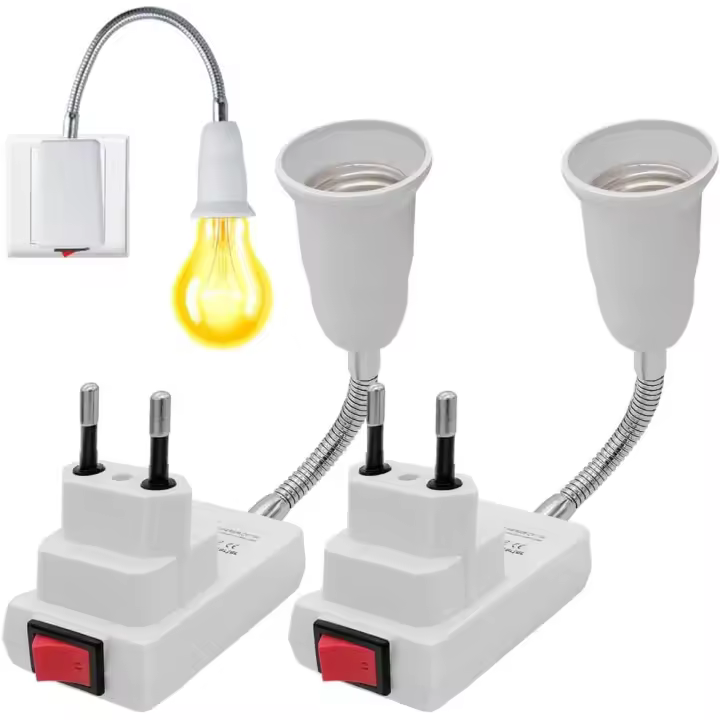 Portalámparas E27 con interruptor inalámbrico, 2 piezas, portalámparas E27 ajustable de 360 grados, adaptador de portalámparas, para oficina, dormitorio, cocina, lámpara de lectura de cama (sin bombilla) - 1