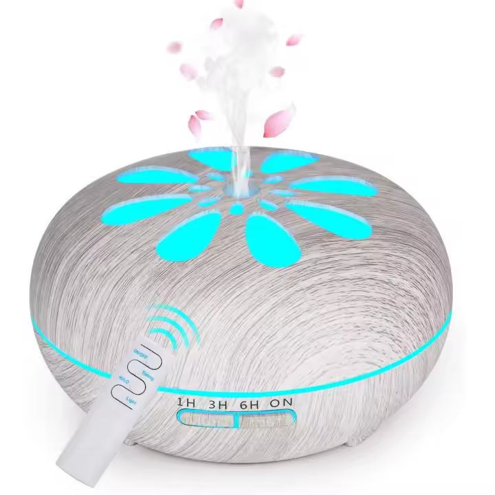 PORCHEDDU Humidificador ultrasónico aromaterapia 550ml, Perfume Nebulizador para aceites Esenciales con 7 Colores LED Silencioso para yoga, Madeira - 1