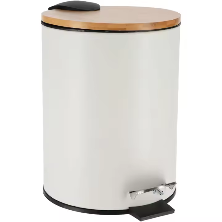 Cubo de basura Metal Con Tapa Bambú Caída Amortiguada 3 L, Papelera con pedal pequeño para Baño - Tendance - 1