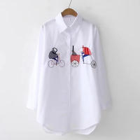 Camisa De Mujer Estilo Coreano Con Estampado De Torre De Hierro Hierro Primavera Blanca Cuello En V Manga Larga Casual - details 2