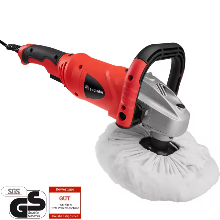 Tectake - Pulidora con mango giratorio 1400W  Pulidora 1400 W, regulable de 0-3000 rpm  Con botón de funcionamiento continuo, mango en forma de D y mango convencional  Incluye surtido XXL de accesorios - 1