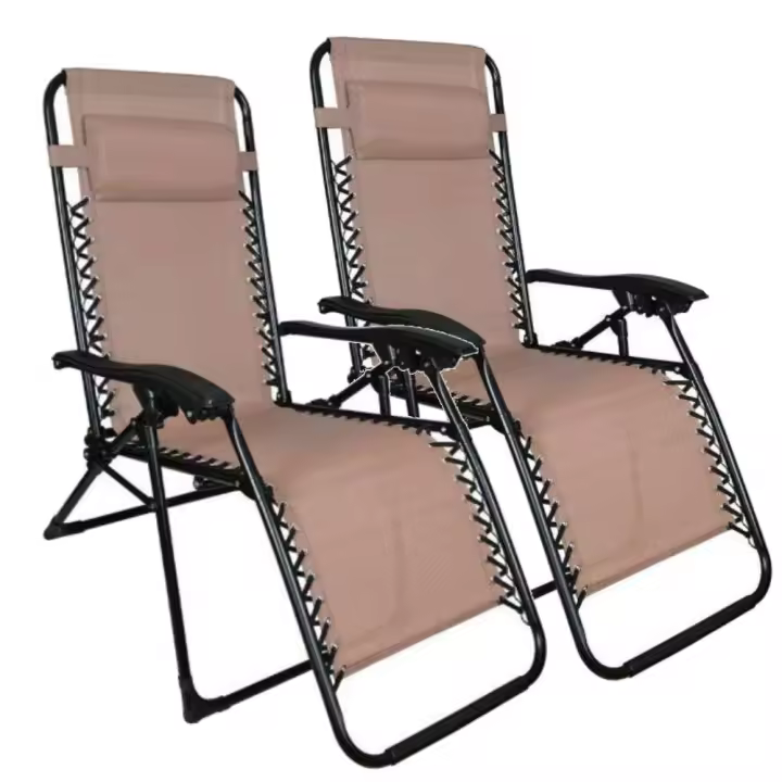 Silla de gravedad cero, plegable al aire libre, silla de descanso ajustable 65*90*110cm , 120kgs de capacidad de peso, reclinable con soporte para tazas y almohadas para patio, piscina, playa, césped, terraza, patio, juego de 2 – marrón - 1