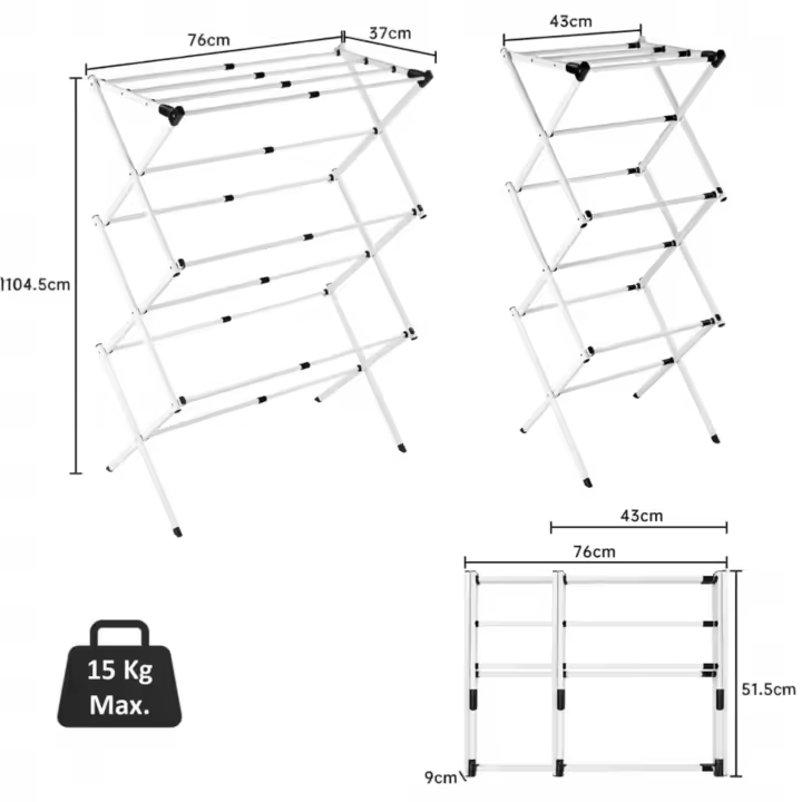 Tendedero de Ropa Plegable, Tendedero Portátil de Acero, Resistente a la Corrosión, Extensible y Ajustable a la Cantidad de Ropa, Tendedero Vertical Metálico Plegable con 3 Niveles, Tendedero de Ropa Extensible para Interiores  Exteriores (3N-001 2290 D7) - 1