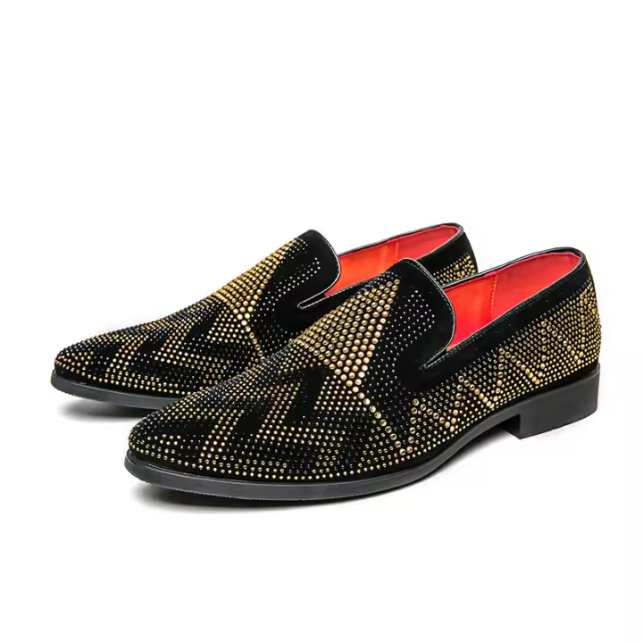 Zapatos Casuales De Cuero Para Hombres Con Diamantes Hechos a Mano En Italia Botines Slip-On Estilo Peluquero Cierre SLIP-ON - 1