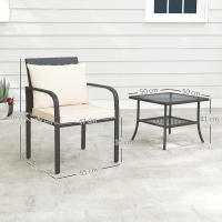 Outsunny Conjunto de Jardín Exterior de 3 Piezas Muebles de Jardín con 2 Sillas con Cojines Extraíbles Lavables y Mesa Terraza con Estante Tablero de Vidrio Templado para Balcón Patio Marrón y Crema - details 2