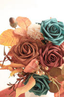 25pcs Flores Artificiales Verdes Turquesas Y Terracota Ombre Con Ramas Rosas PE Para DIY Arreglo De Boda Decoración Del Hogar - details 5