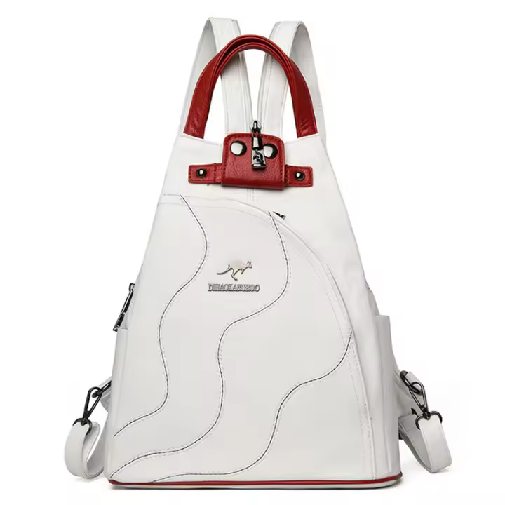 Mochila De Cuero Para Mujer Bolsa De Pecho Con Cierre De Cremallera Bolso De Viaje Para Niñas Mochila Escolar Con Múltiples Bolsillos Y Correa Desmontable - 1