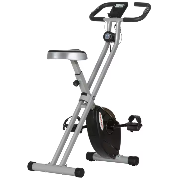 SPORTNOW Bicicleta estática plegable, bicicleta estática silenciosa para ciclismo en interiores con resistencia magnética de 8 niveles, sensor de frecuencia cardíaca, asiento ajustable, pantalla LCD y rodillos - 1
