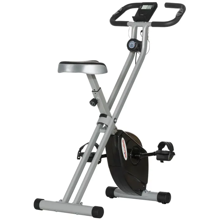 SPORTNOW Bicicleta estática plegable, bicicleta estática silenciosa para ciclismo en interiores con resistencia magnética de 8 niveles, sensor de frecuencia cardíaca, asiento ajustable, pantalla LCD y rodillos - 1