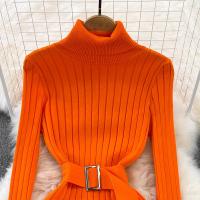Vestido Maxi De Cuello Alto Para Mujer YuooMuoo 2024 Otoño Invierno Elegante Ajustado Con Cinturón Estilo Bodycon Tejido Ribbed Suave Y Elástico - details 16
