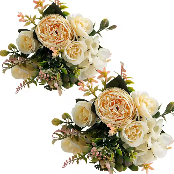 Flores artificiales, 2 piezas de peonías falsas de otoño, hortensias de seda, flores de rosas de otoño, centros de mesa para decoración (champán) - 1
