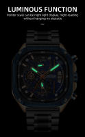 Reloj De Cuarzo Para Hombre MEGIR Negro Resistente Al Agua Con Cronógrafo Y Manos Luminosas Correa De Acero Inoxidable Dial Cuadrado - details 9